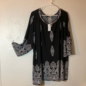 Avenue women’s plus size blouse 3/4 length sleeves in black with embellishments.